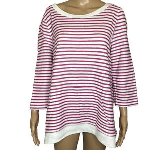 Women's 1X Talbots Purple Stripe Scoop Neck Front Pocket Terry Cotton Shirt